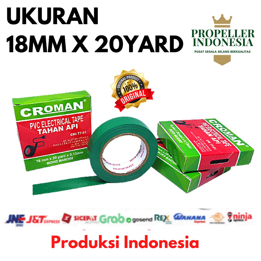 Isolasi Listrik Lakban Kabel Lisrik Hijau 18MM x 20Yard Tahan Api