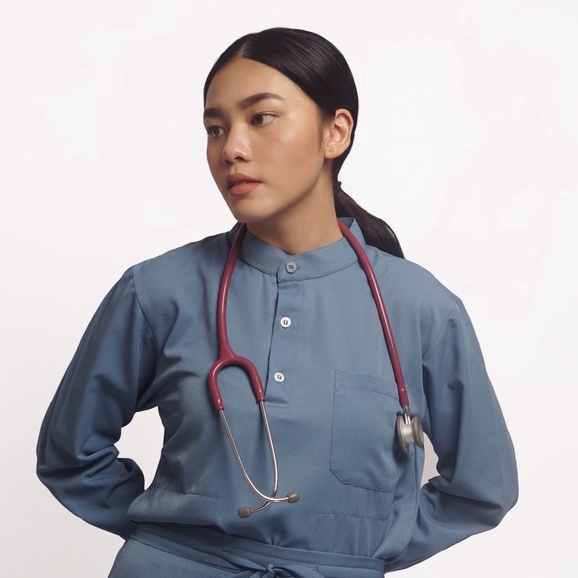 Baju Jaga MLS - SKY BLUE Scrubs on Call Stretchy Lengan Panjang