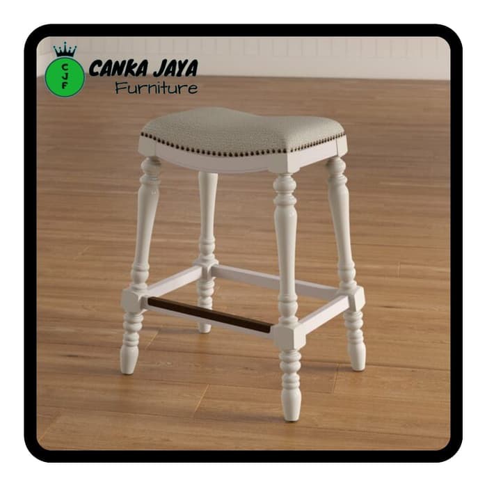 CANKA - Ulir Kursi Bar Tinggi Minimalis Murah dari Kayu - Bar Stool (putih)