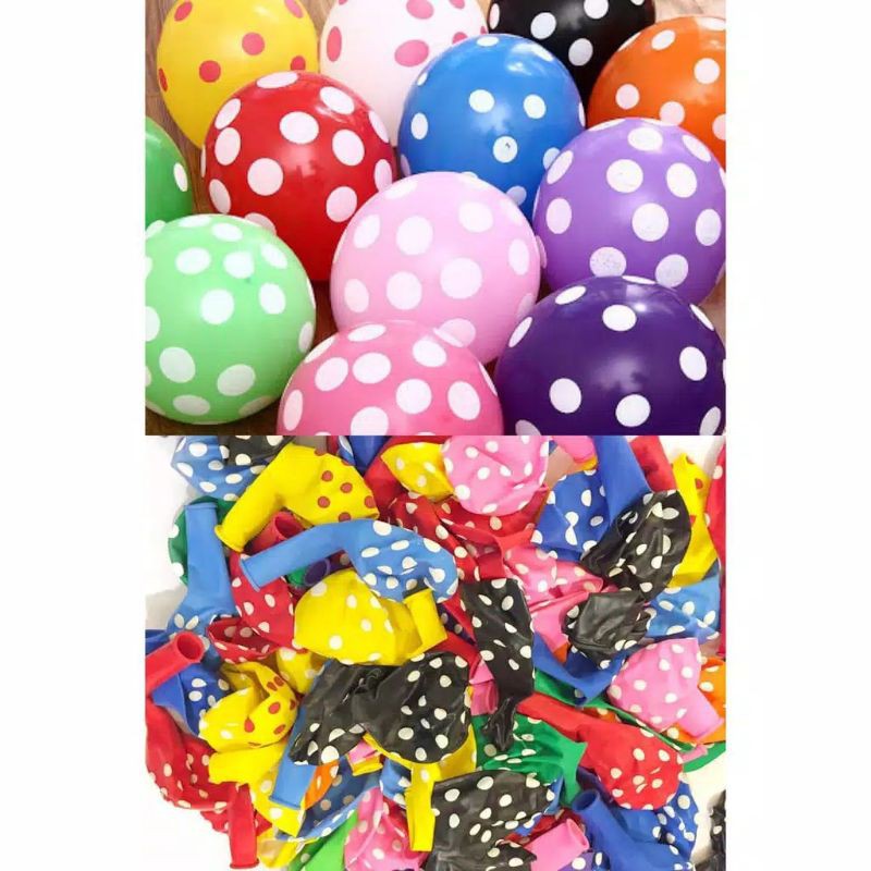 balon polkadot isi 100 / balon latex / balon pesta / balon ulang tahun / balon tiup / polkadot