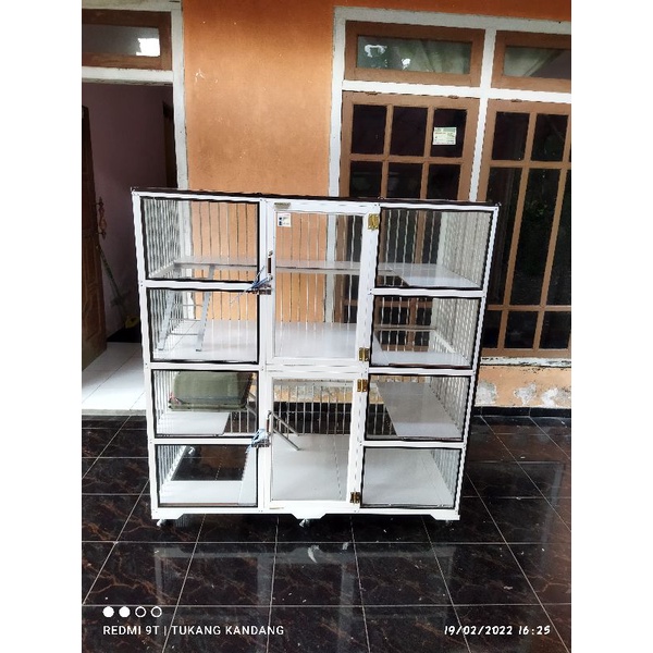 kandang kucing alumunium tingkat 2 putih kaca murah