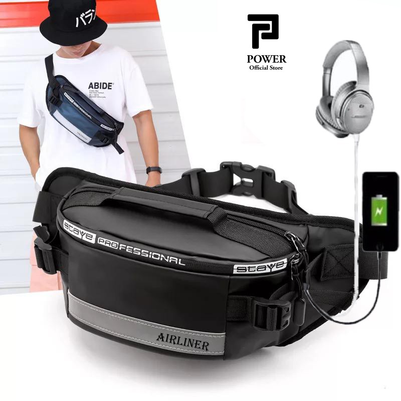 Airliner - Tas Pinggang Pria Waistbag Import 2 USB Port Tas Selempang ABG Slingbag Trendy Waterproof