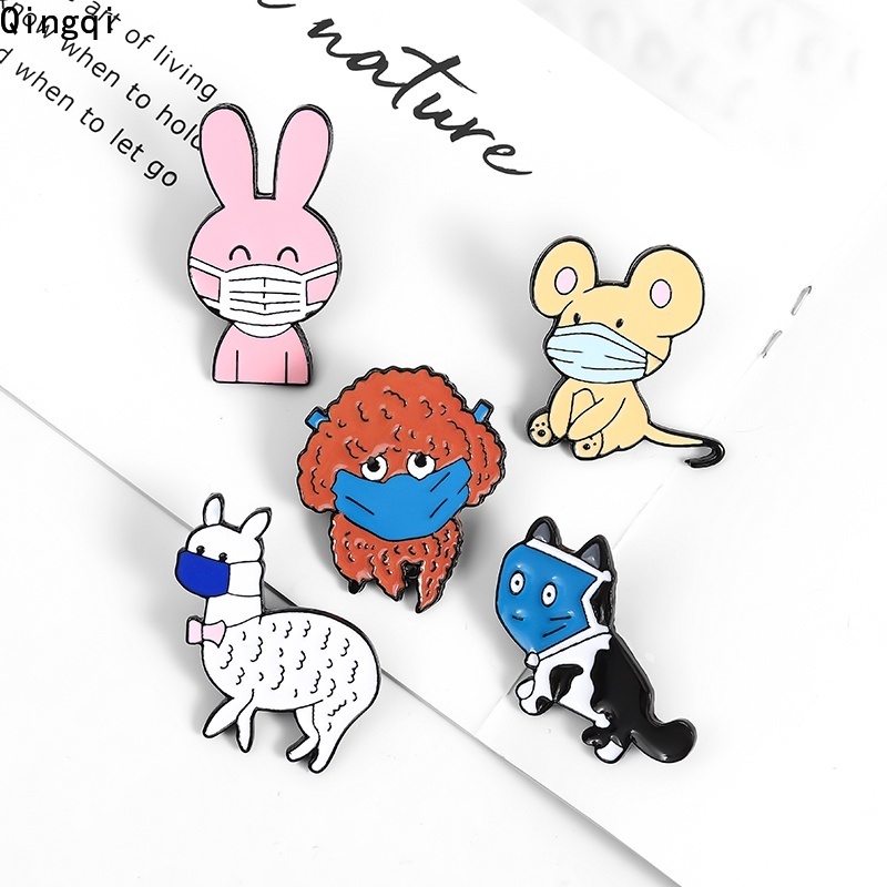 Bros Pin Enamel Desain Kartun Hewan Kucing Anjing Kelinci Tikus Alpaca Untuk Anak