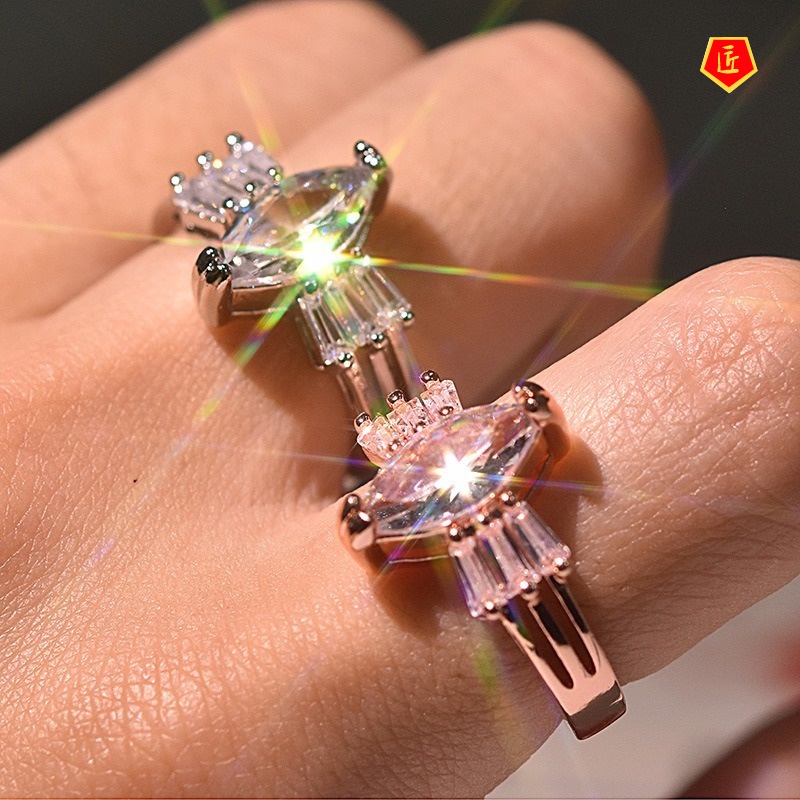 [Ready Stock]18K Rose Gold Diamond-Studded Ring Creative Personality