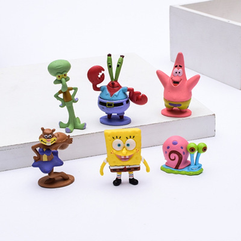 6pcs / set Mainan Action Figure Anime Sponge Bobsbobs Cumi PatrickStar Bahan PVC Untuk Dekorasi Kue