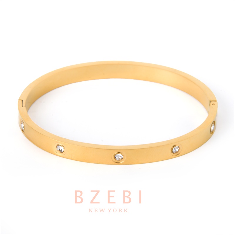 Bzebi Gelang Bangle Titanium Steel Hias Berlian Imitasi Warna Rose Gold / Silver 994