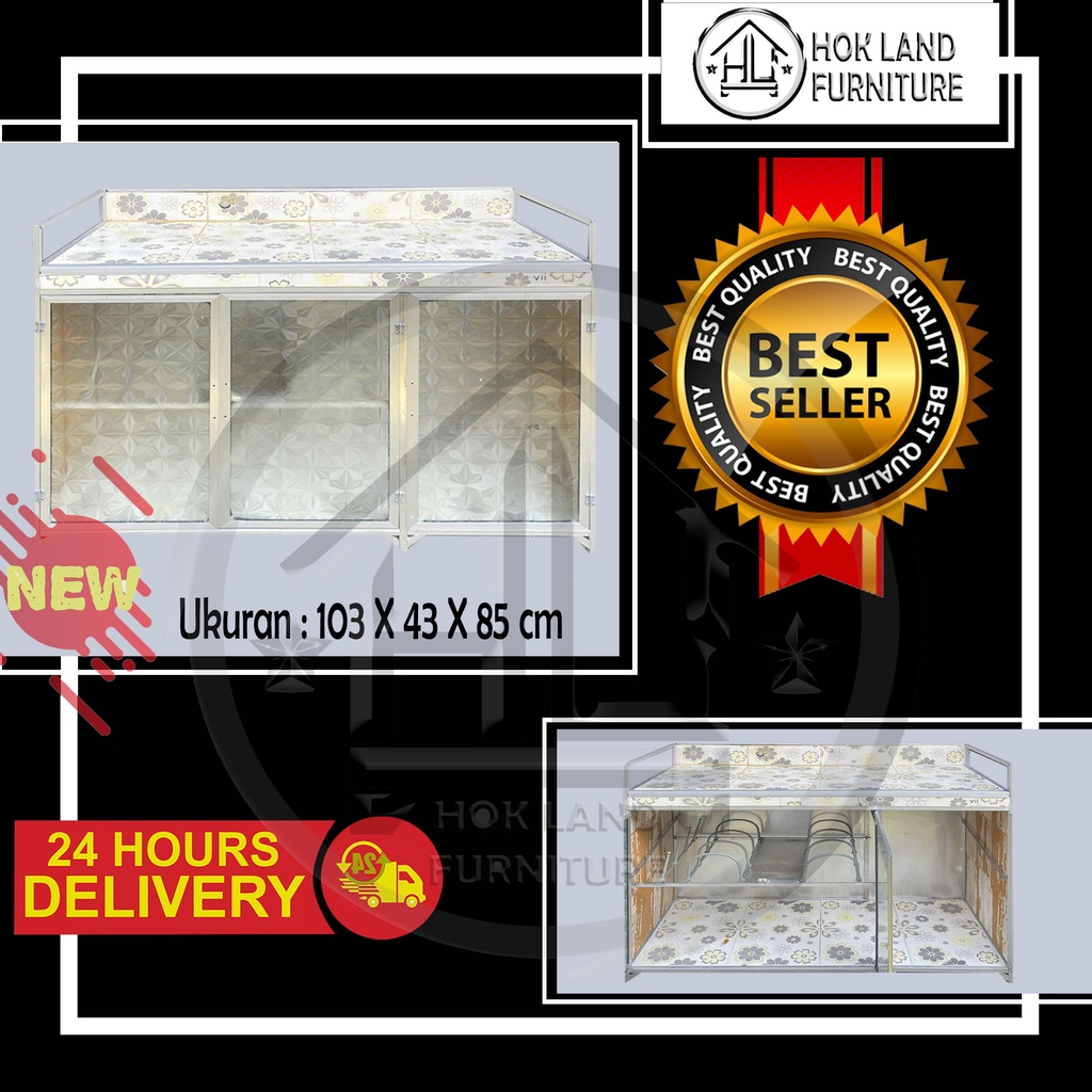 Rak Kompor Aluminium Kaca 3 Pintu Meja Kompor / Rak Kompor Piring Aluminium / RT400