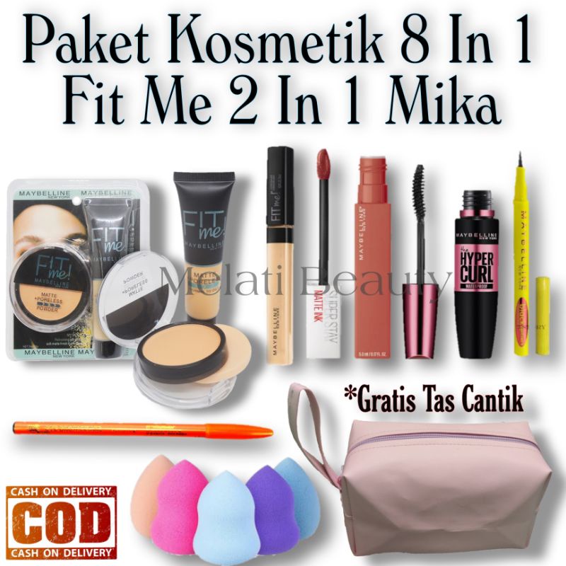 Paket Kosmetik 8 In 1 Terlaris / Paket Kosmetik Lengkap / Paket Kecatikan / Fit Me 2 In 1 Mika / Make Up