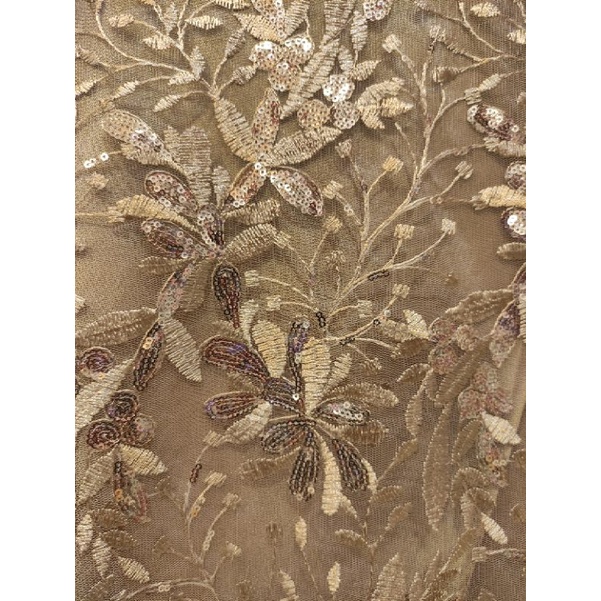 Kain Tile Brokat Motif Bunga Gentong Payet UM 20211125D1 D#4 No 4 Gold