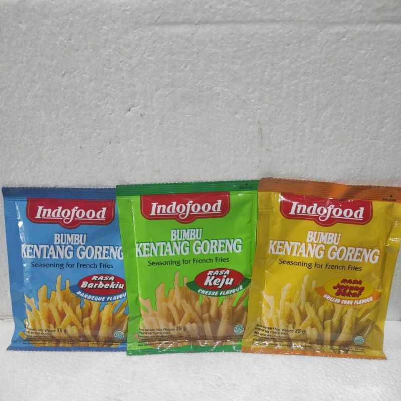 

Indofood Bumbu Kentang Goreng Rasa Barbekiu / Keju / Jagung Bakar 25 gram