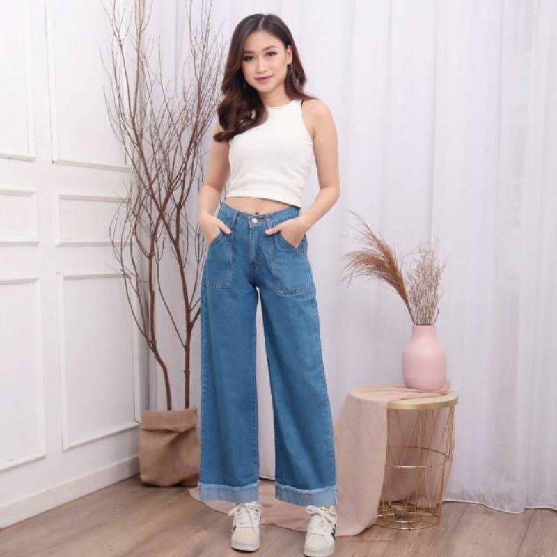 khalista kulot jeans wash celana jeans wanita