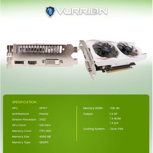 VURRION NVIDIA GTX 1050 Ti 4GB GDDR5 128-bit -VGA Card Vurrion GTX1050Ti