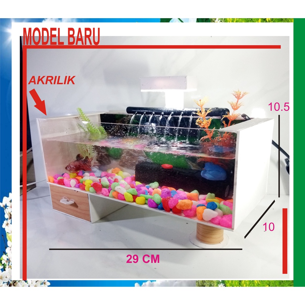 Aquarium Mini 30cm Besar ada rak nya/Aquarium Akrilik/ Soliter cupang
