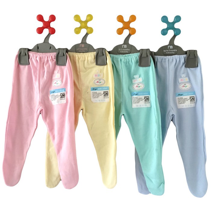 3PCS MIYO Celana Panjang Bayi Tutup Kaki  Polos Warna 