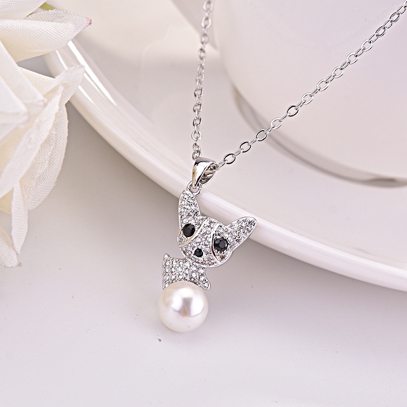 [Ready Stock]Fashion Creative Cartoon Puppy Pendant Full Diamond Pearl Necklace