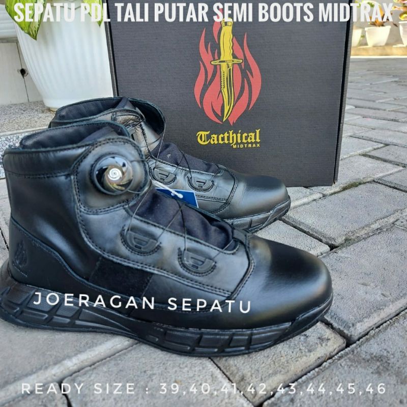 SEPATU PDL TNI POLRI TALI PUTAR TACTICAL MIDTRAX POLOS KULIT ASLI SEPATU PDL TACTICAL