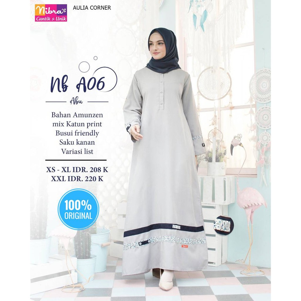 Jual Gamis Wanita Terbaru Gamis Terbaru Nibras NB A06 Abu ORIGINAL Model Casual