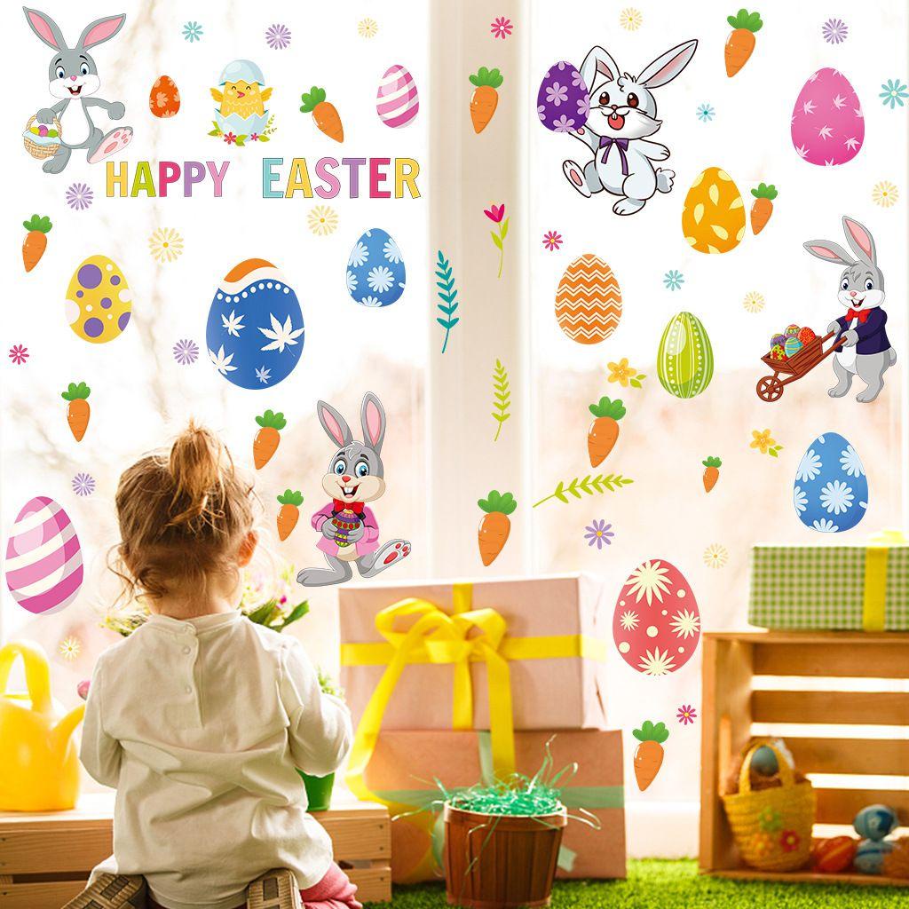 Solighter 4pcs/set Paskah Stiker Dinding Telur Kelinci Kamar Anak Dekorasi Rumah Paskah Dekorasi Pintu Mural