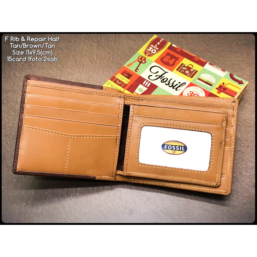 dompet pria F rib &amp; repair half tan brown tan replica bahan kulit sapi asli dompet import