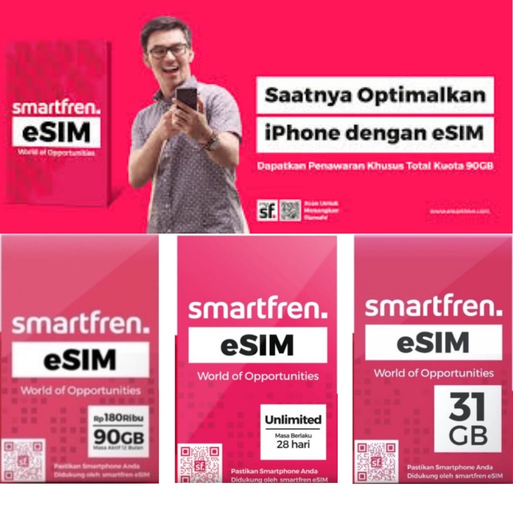 ESIM 90GB 1thn | Esim Nonstop 31GB | Esim Unlimited Smartfren