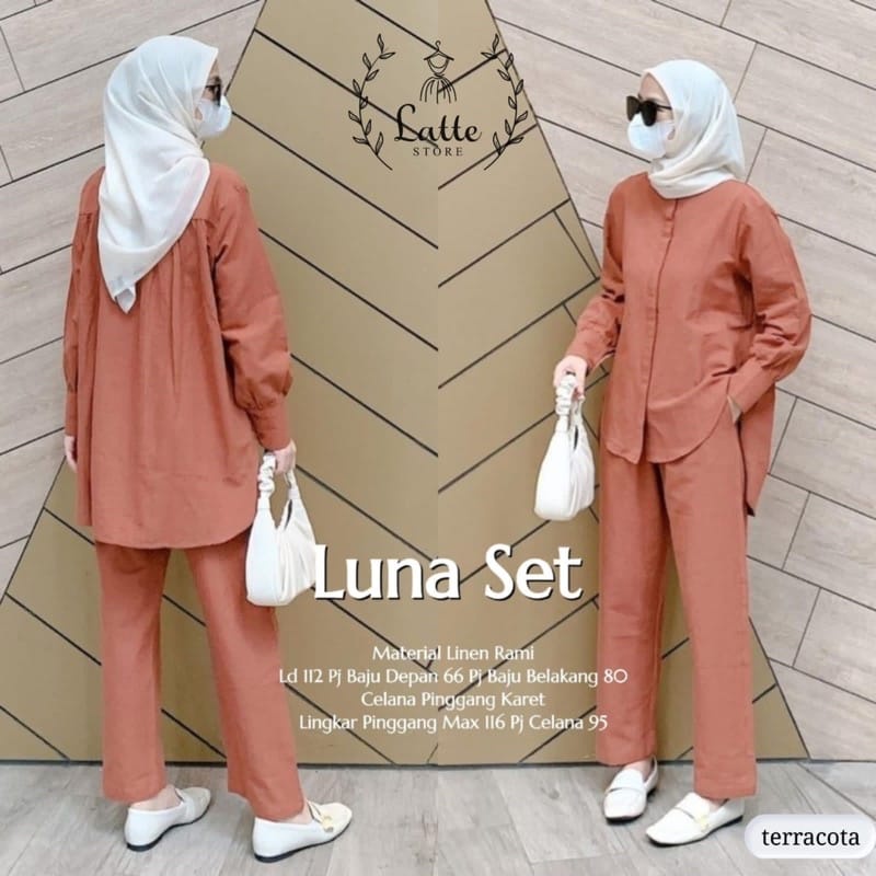 Luna One Set Kemeja Wanita/ Setelan Jumbo Ld112cm Katun Rami / Setelan Polos Terbaru 2022 / Baju Setelan Wanita Kekinian