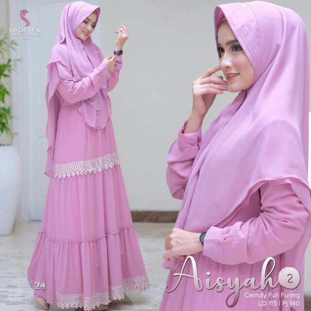 Gamis syari set Shofiya gamis original gamis branded gamis syari polos renda Aisyah 2 by Shofiya