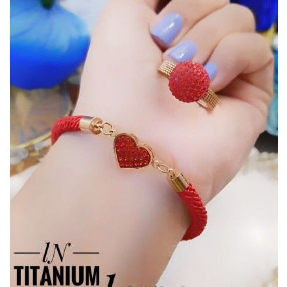 Titanium set perhiasan gelang dan cincin 1368