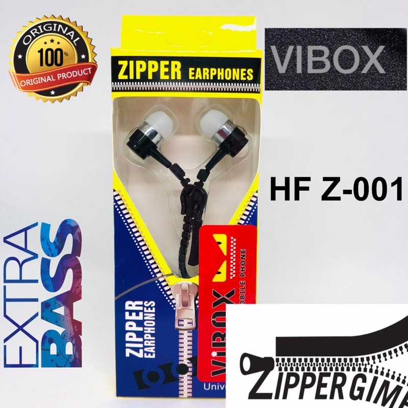 PROMO HF ZIPPER Z001 VIBOX ORIGINAL HANDSFREE Z-001 EXTRABASS METAL EARPHONE