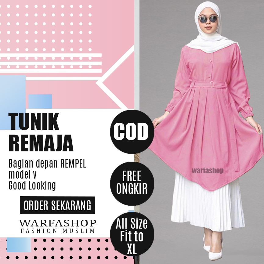 Baju Tunik Remaja Terbaru 2021kekinian Warna Dusty Pink Bahan Moscrepe Grade A - All Size Fit To XL