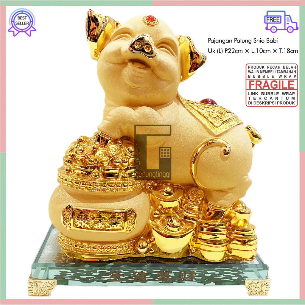 Patung Pajangan Imlek Shio Babi Yenpao Chrome Emas Gold Resin Hoki Rejeki Fengshui Lucky 12 Zodiak