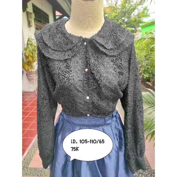 Blouse Kerah Lebar Bulu