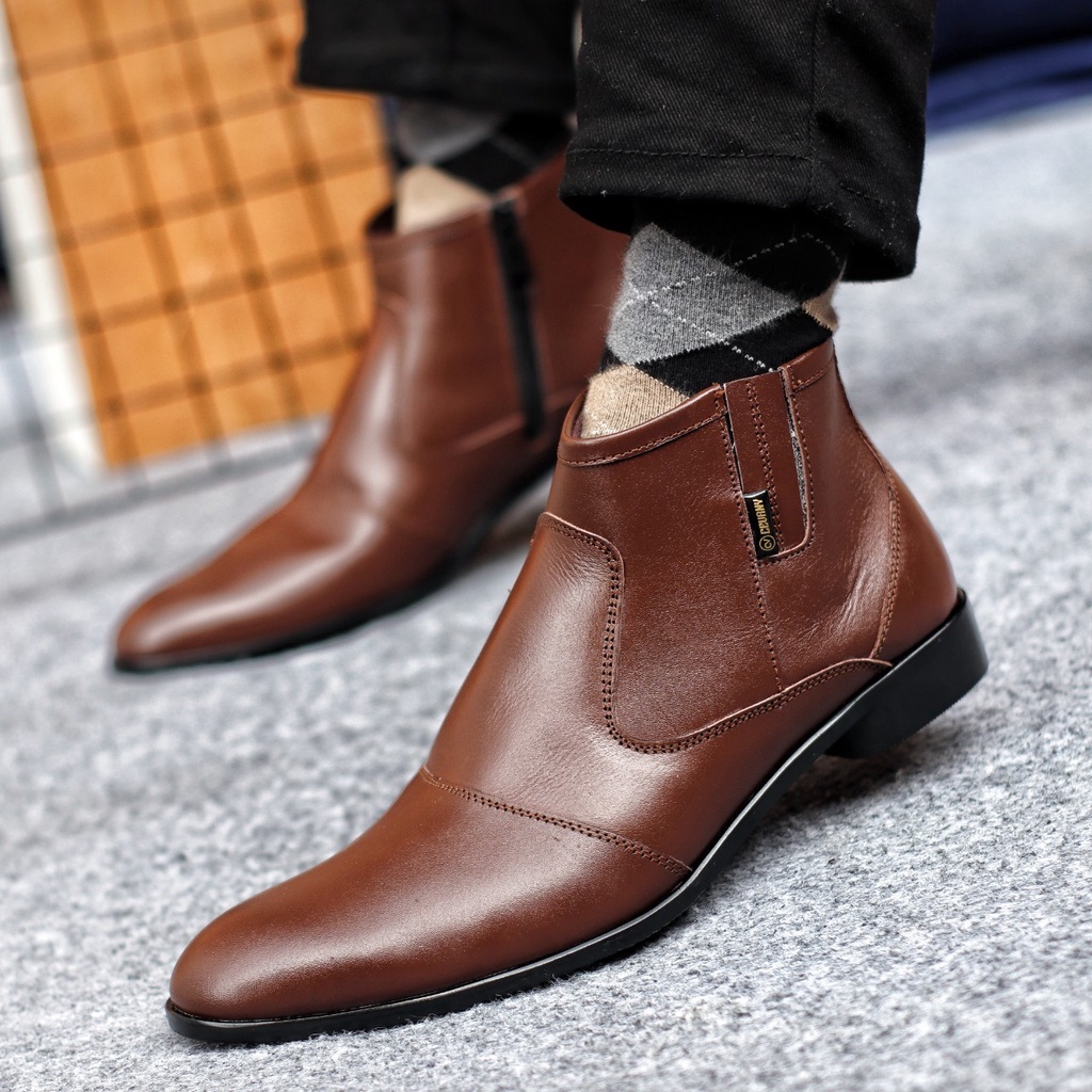 ENOZ X PISA - Sepatu Kerja Pria Kulit Asli Original Handmade Sepatu Pantofel Boot Sleting Keren Trendy ORI