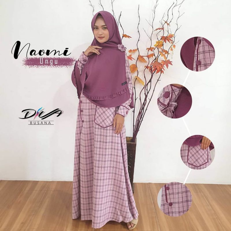 Gamis Dress Wanita Set Khimar Syari Kekinian Naomi ORI Diva Busana
