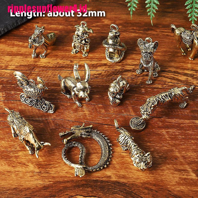 Gantungan Kunci Bentuk Hewan Zodiak handmade Gaya Vintage Bahan Kuningan