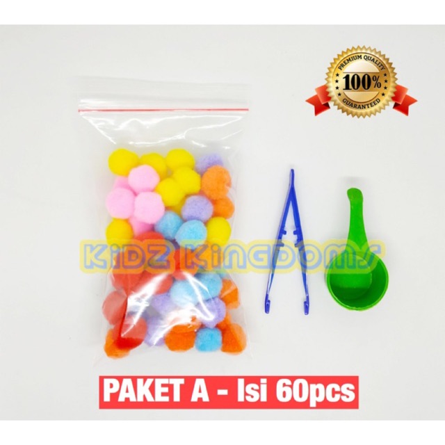 Paket Montessori Pompom Mainan Edukasi Anak / pom pom bola bulu 2.5 cm isi 60