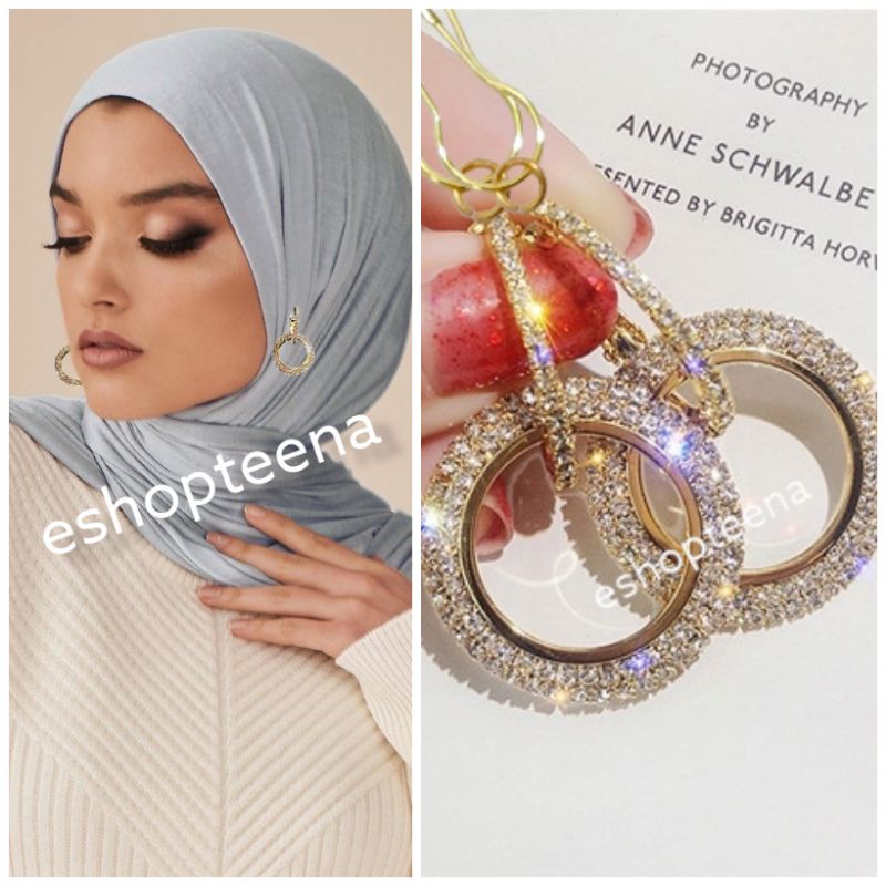 A102 Anting hijab juntai bulat full diamond_anting jilbab