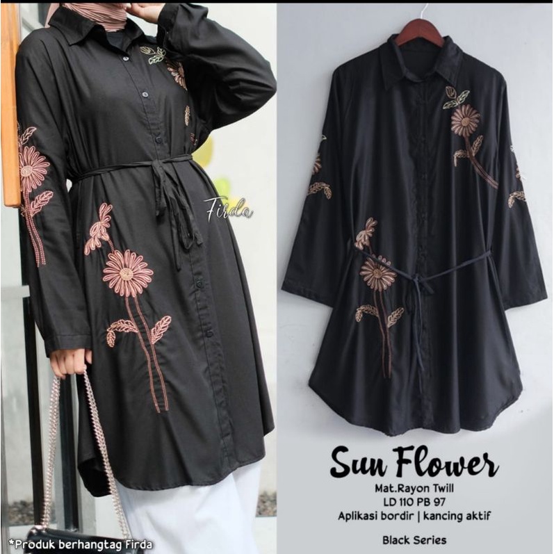 Sun Flower Long Tunik Jumbo Bahan Katun Twill