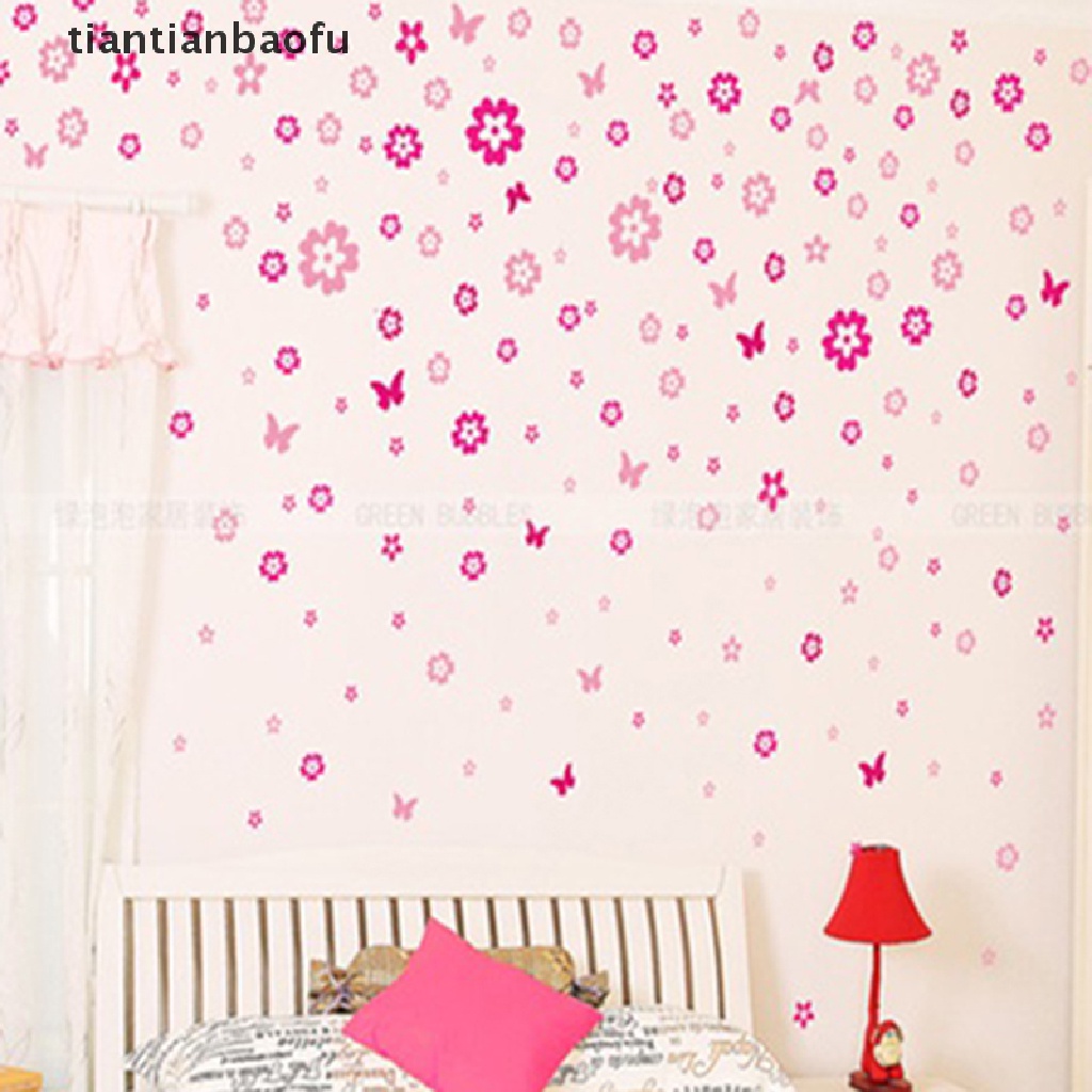 [tiantianbaofu] 108 flowers &amp; 6 butterfly diy removable wall sticker decal kids children girls bedroom decoration Boutiq