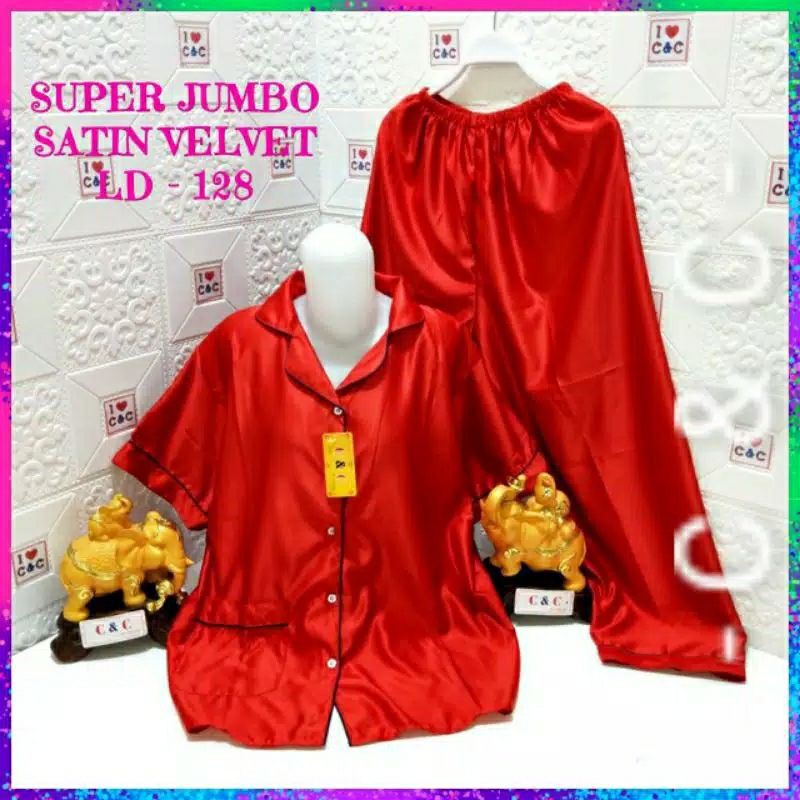 BAJU TIDUR PIYAMA/CP SUPER JUMBO 5XL/LD 130/SATIN VELVET-Merah