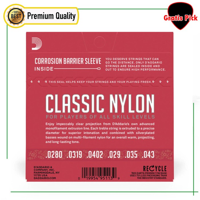 Senar Gitar Nilon Daddario EJ27N Nylon Pro Arte Clear Nylon