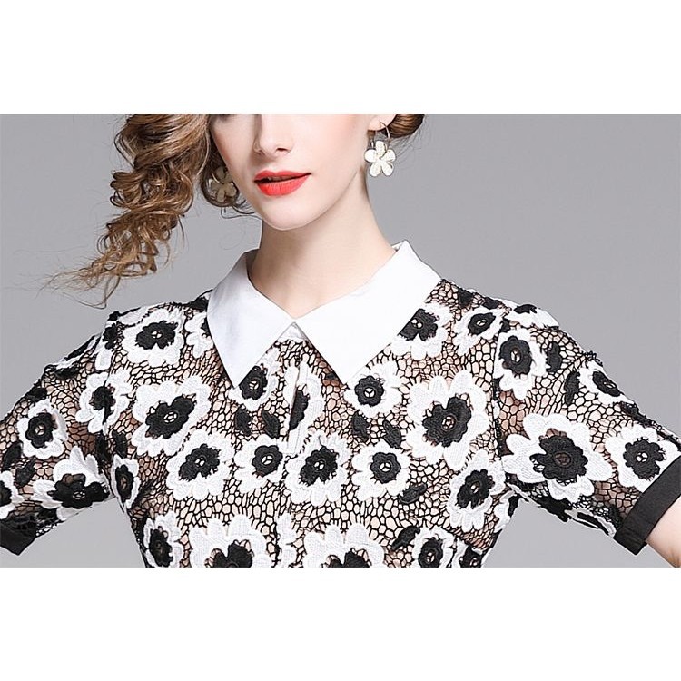 [baju wanita korea]  Mini Dress Brukat Gaun Pesta Wanita Korea Import Hitam Putih