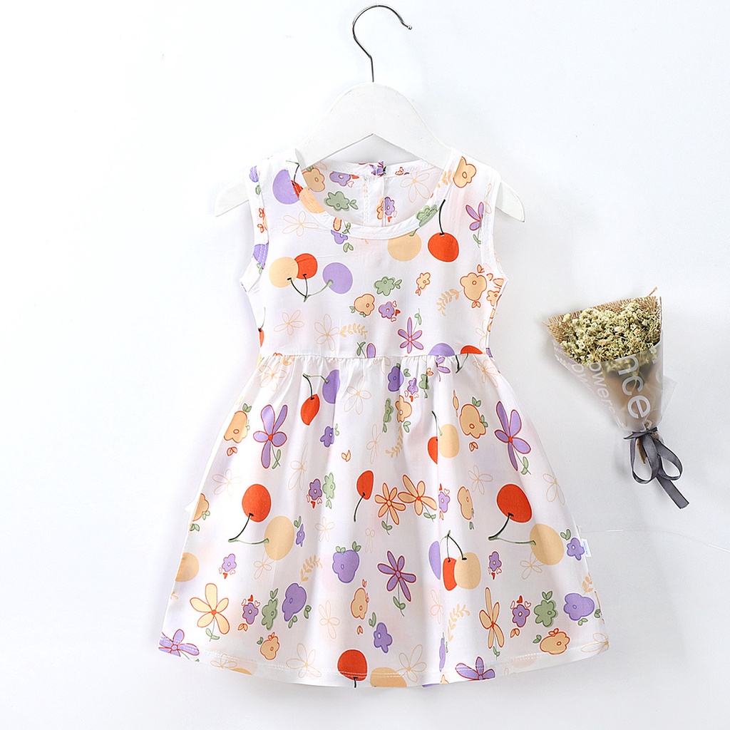Baju Dress santai anak perempuan Katun Gaun terusan rumahan model korea 1 - 5 tahun motif Bunga