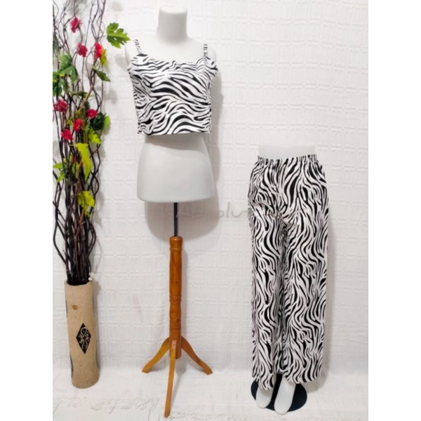 One Set Tanktop / Tanktop Wanita Santai motif zebra
