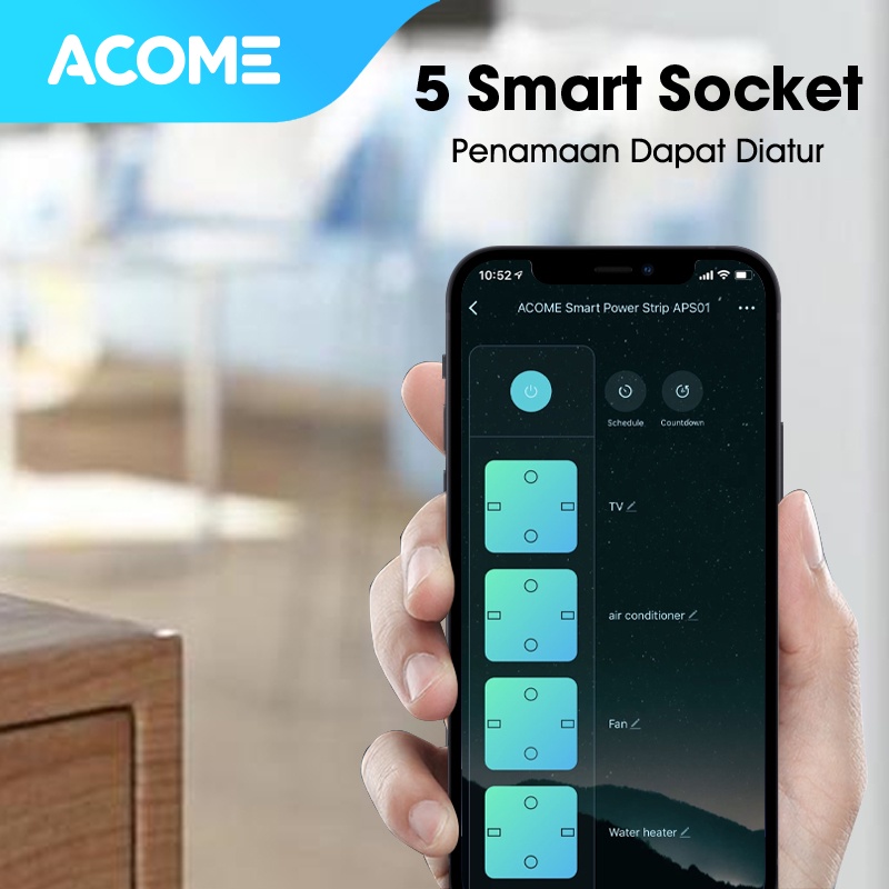 ACOME Smart Power Strip Stop Kontak Colokan Kabel WiFi Garansi Resmi 1 Tahun APS01