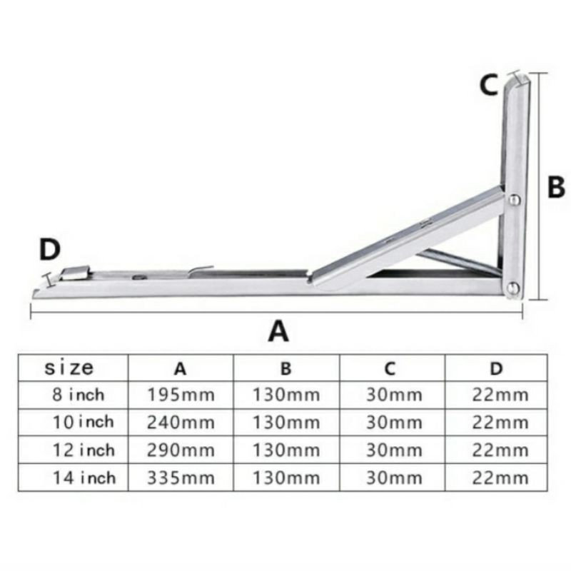 [TERLARIS 2PCS] Xida Bracket Engsel Siku Rak Meja Lipat Dinding Folding Steinless Steel 65Kg