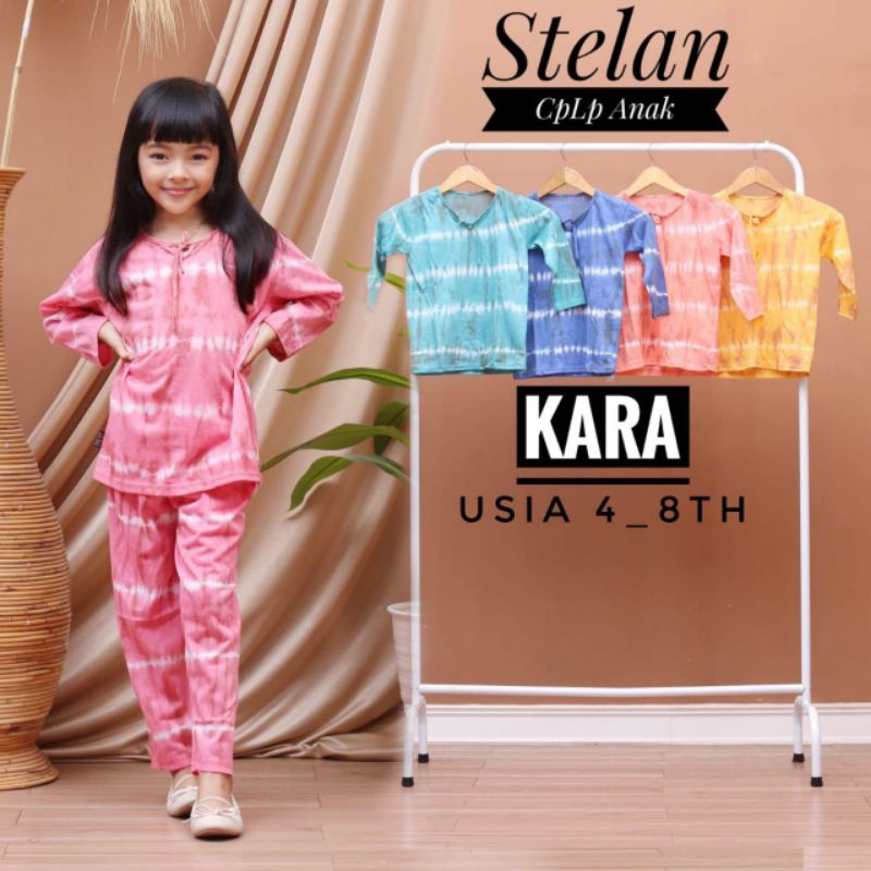 Setelan Anak Perempuan Motif Tiedye Pelangi Usia 5-6 Tahun Piyama Anak Lengan Panjang Kekinian