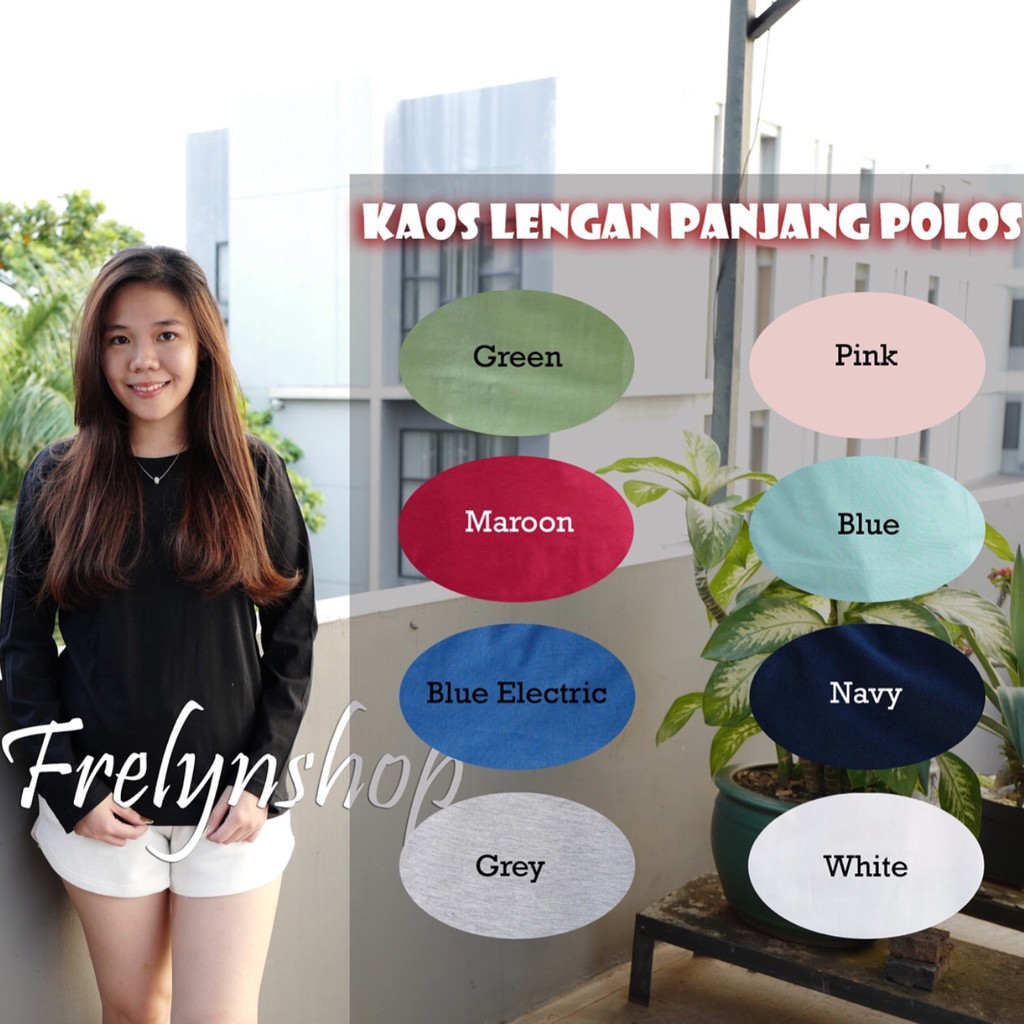 Baju cewek wanita Kaos lengan panjang warna warni/Grosir kaos lengan panjang POLOS WARNA Murah