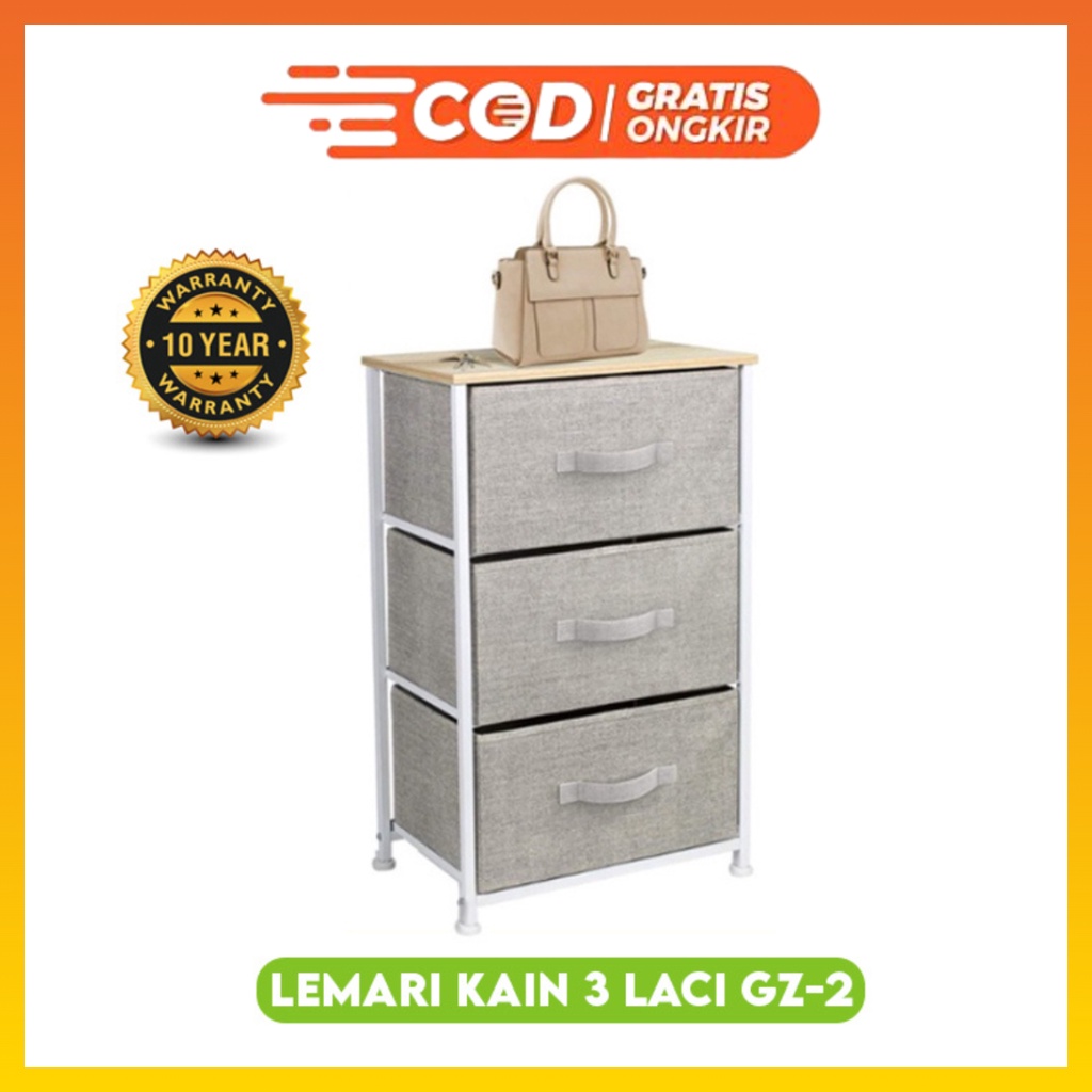 Lemari Sisi Ranjang 3 Laci Lemari 3 Laci Kain Rak Lemari Penyimpanan GZ-2 WHFURNITURE