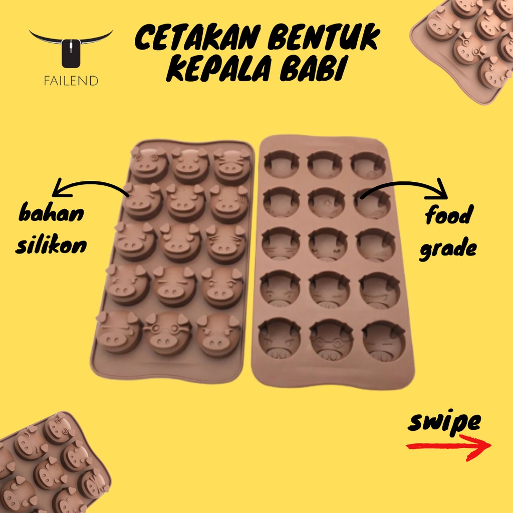 Cetakan Silikon Coklat Kue Pudding Es Bentuk Muka Babi Food Grade