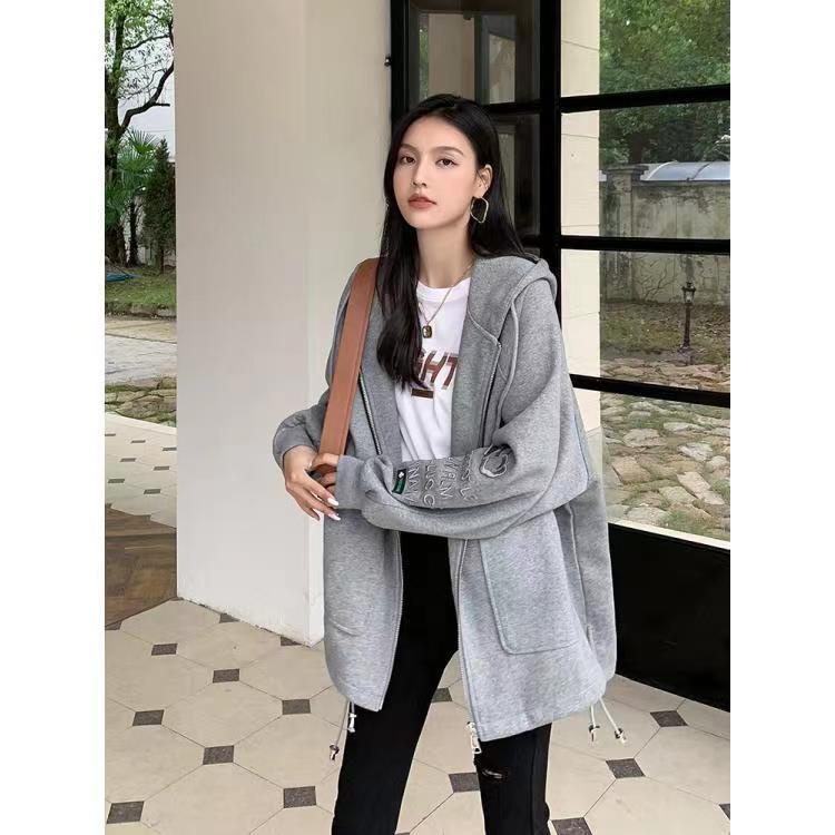[littlecrab] Jaket Mickey Mouse Zipper Oversize Hoodie Resleting Hitam Putih Abu-Abu Telinga Bulat Lucu Unik Berkualitas Hoodie Jacket Living For Yourself Bordir Topi Telinga Tikus Lucu Unisex Korean Style